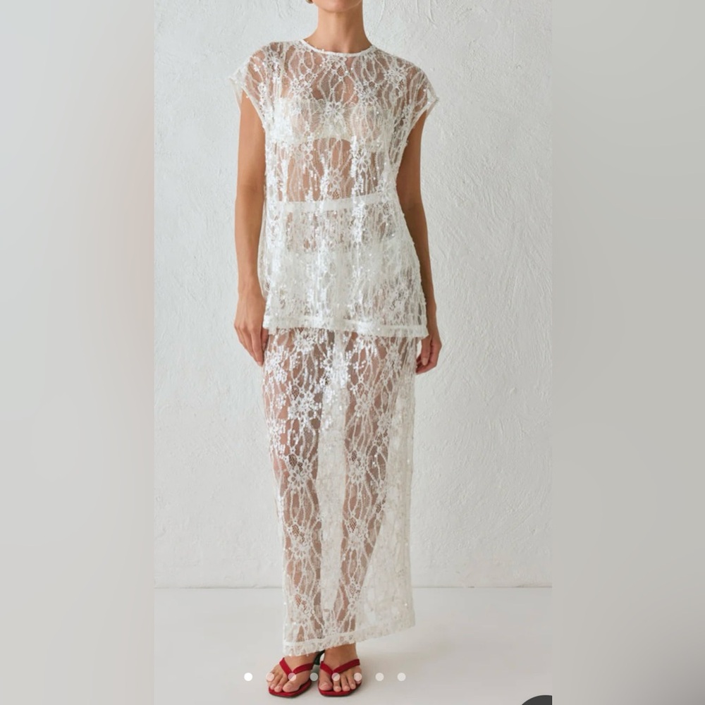 DEVYN SEQUIN MIDI SKIRT WHITE - Picture 3 of 8
